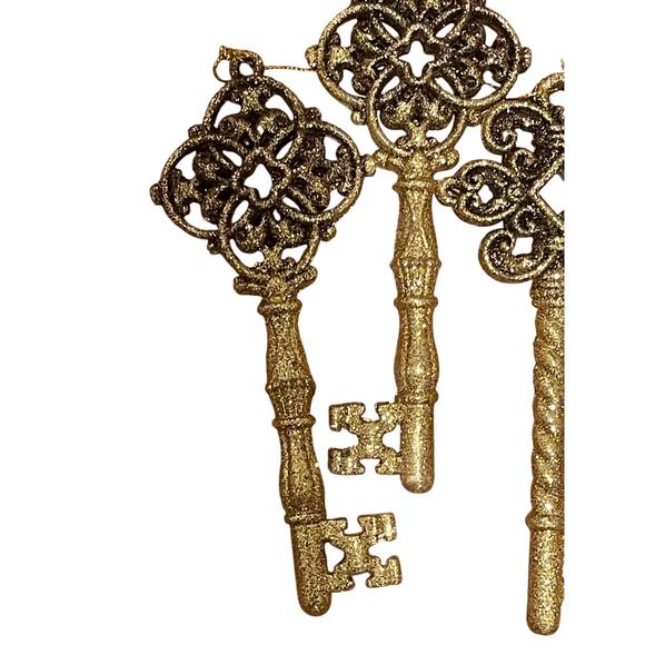 Kurt Adler set of 5 Gold Glitter Key Christmas Tree Ornaments - Picture 7 of 7